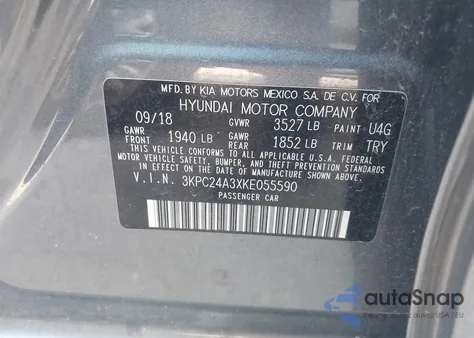 2019 Hyundai Accent Sel from USA, damaged, VIN 3KPC24A3XKE055590